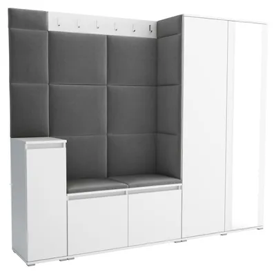 Produktbild von Garderobe LUTON 8 WHITE 33 - Farbe: weiß, moderne Garderobe 40x220x186 cm, funktionelle Lösung für den Flur, Garderobe, Möbel für den Flur,