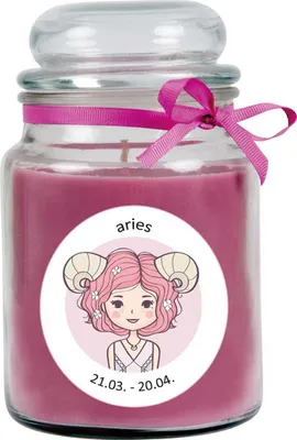 Produktbild von HS Candle "Sternzeichen" Duftkerze Lavendel im Bonbonglas ( Widder ) - viele Motive zur Auswahl, 500g - Brenndauer bis zu 110 Std - Aries