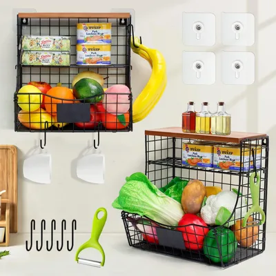 Obrázok produktu pre Elzusha – Visiteľný kôš na ovocie s dreveným vekom – 2 kusy