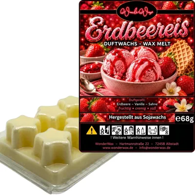 Produktbild von WonderWax Duftwachs Wax Melts für Duftlampe, 6 Sterne Duftmelt Wachsmelt Sojawachs Duftwachs Würfel für Raumdüfte, Wachs Duftöl Winter Indoor Schmelzen für Aromalampe Erdbeereis