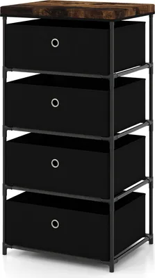 Produktbild von GOPLUS Kommode mit 4 Schubladen aus Stoff, Schubladenschrank mit Metallrahmen & abnehmbaren & faltbaren Schubladen, Kleiderkommode, Schwarz