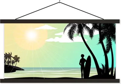 Produktbild von MuchoWow® Textilposter Strand - Surfen - Sonne - Sommer 60x30 cm mit schwarzem Rahmen - Textilien