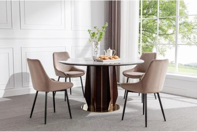Stuhl 6er-Set - Samt & Schwarzes Metall - Taupe - MASURIE