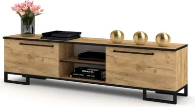 Produktbild von EURO STYLE Tv Schrank Tv Lowboard für Fernseher bis zu 60 Zoll Fernsehschrank Fernsehtisch Kommode, Industrie- Loft, GOLDEN EICHE-RAND 140cm