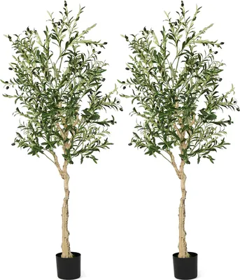 Produktbild von zestaw 2 sztucznych drzewek oliwnych 182 cm, sztuczna roślina w doniczce z 1296 liśćmi i 72 owocami, sztuczne drzewko ozdobne do domu i biura