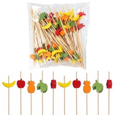 Image de Brochettes en bois - 100 pièces de brochettes pour cocktails avec décoration de fruits - Idéales pour les amuse-gueules et les collations - 12 cm