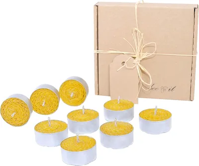 Produktbild von Bienenwachsteelichter, 9 Stück, aus 100 % reinem Bio-Bienenwachs, handgefertigt, 100 % natürlich, für Aromatherapie, handgerollt
