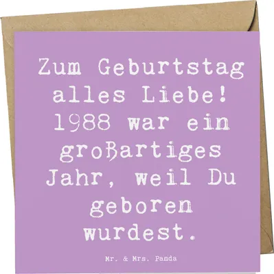 Produktbild von Mr. & Mrs. Panda Grußkarte Spruch 1988 Geburtstag - Lavendeltraum - Geschenk, Jahrgang, Jubiläum, Klappkarte, Happy Birthday, doppelkarte, Geburtstagsgruß, Glückwunsch