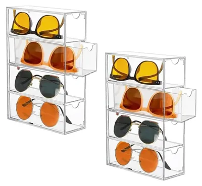 Produktbild von Aufbewahrungsständer für Sonnenbrillen aus Acryl mit 8 Schubladen, transparent, stapelbar, für