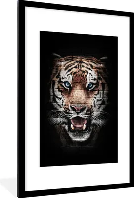 Produktbild von MuchoWow® MuchoWow® Gerahmtes Poster Tiger - Ziegelstein - Tiere 60x90 cm - Poster mit zchwarzem Bilderrahmen - Dekoration - Wandposter Wohnzimmer - Hochwertig