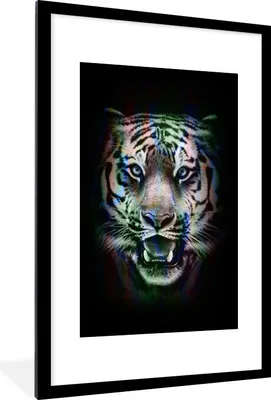 Produktbild von MuchoWow® MuchoWow® Gerahmtes Poster Tiger - Effekt - Schwarz - Weiß 60x90 cm - Poster mit zchwarzem Bilderrahmen - Dekoration - Wandposter Wohnzimmer - Hochwertig