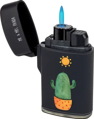 Produktbild von Mr. & Mrs. Panda Feuerzeug Kaktus Sonne - Schwarz - Geschenk, Neustart, sturmfeuerzeug, Glück, Scheidung, zigarettenanzünder, Feuerzeuge, Kakteen, Motivation, anzünder