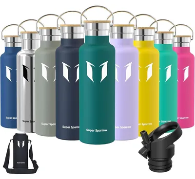 Produktbild von Trinkflasche Edelstahl 620ml Dunkelgrün Auslaufsicher BPA-Frei mit 2 Deckeln