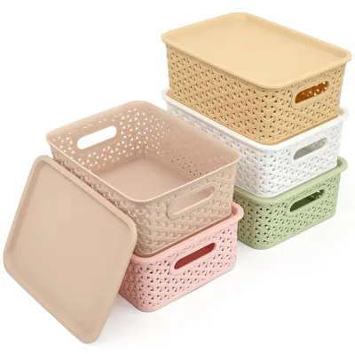 Produktbild von Set von 5 Rattan Aufbewahrungsboxen mit Deckel