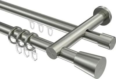 Produktbild von Interdeco Rundrohr-Innenlaufstange / Gardinenstange (Kombination) Edelstahl-Optik, Typ Platon Sitra (Konus), 20 mm Ø 2-läufig, 180 cm