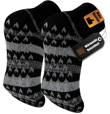Produktbild von Kuschelsocken Herren, warme Haussocken mit Noppen, Größe 39-50, Graue Streifen, 1 Paar