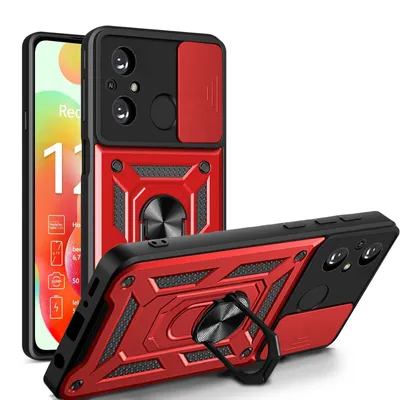 Produktbild von Outdoor Panzer Hülle Xiaomi Redmi 12C Handyhülle mit Kameraschutz Ringhalter Rot