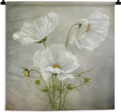Produktbild von MuchoWow® Wandteppich Wandbehang Blumen - Stillleben - Mohn - Weiß - Botanisch 90x90 cm Tapisserie Dekoration Wandtuch - Wandaufhänger