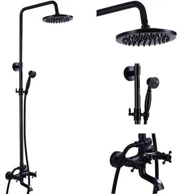 Duscharmatur-Set, Ölgeriebene Bronze, 8 Regenbrause, 2 Griffe, Wandmontage