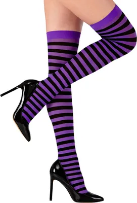 Produktbild von Gestreifte Overknees für Damen violett-schwarz