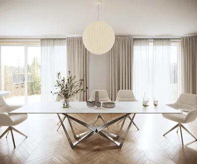 Produktbild von DELIFE Esstisch Edge 300x100cm Keramik Laminam®Statuarietto Weiß Spider Flachstahl Edelstahl