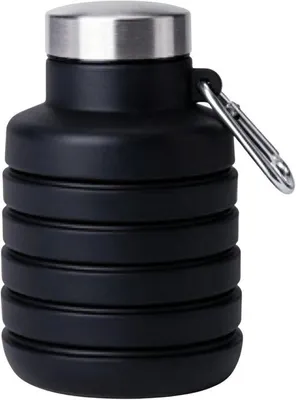 Zdjęcie produktu dla Silikonowa butelka sportowa 500 ml – z klapką – z karabińczykiem – czarna – idealna na siłownię, w podróże i na kemping