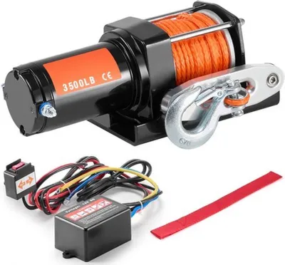 Imagen del producto de Cabrestante eléctrico - Capacidad de tracción de 3500 Lbs - 12V - Con cuerda sintética y control remoto - Para vehículos todo terreno (ATV) y vehículos utilitarios todo terreno (UTV)