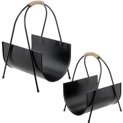 2er-Set Zeitschriftenhalter, Metall, schwarz, 31x24x43 + 25x19x34 cm
