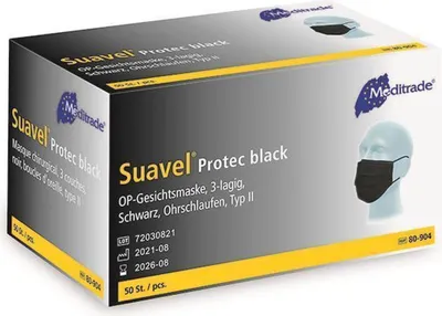 Produktbild von 1000 Suavel Protec Black - latexfrei - unsteril - Typ II - 3-lagig - Mundschutz