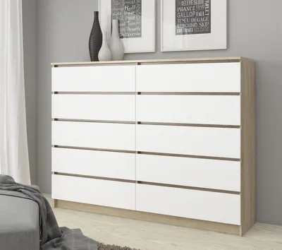Produktbild von Kommode – Sideboard – Schubladenkommode – 160 cm – Sonoma Eiche / Weiß – Viel Stauraum im modernen Stil