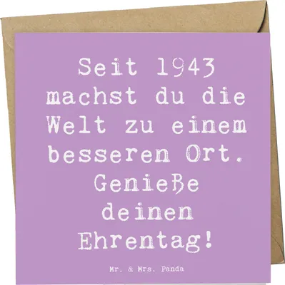 Produktbild von Mr. & Mrs. Panda Grußkarte Spruch 1943 Geburtstag - Lavendeltraum - Geschenk, anlasskarte, faltkarte, wertvoll und einzigartig, Glückwunschkarte, Glückwunsch, Alter