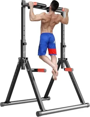 Produktbild von DOBESTS Faltbar Power Tower Dip Station Klimmzugstange Freistehend Höhenverstellbar Multifunktional Fitness Trainingsgerät für Liegestütze Abdominal,