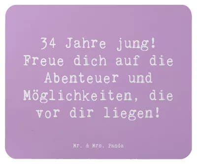 Produktbild von Mr. & Mrs. Panda Mouse Pad Spruch 34. Geburtstag - Lavendeltraum - Geschenk, Sprüche, Geburtstagsgeschenk, mauspad pc, Happy Birthday, Feier, Wünsche, Weisheit, Alter
