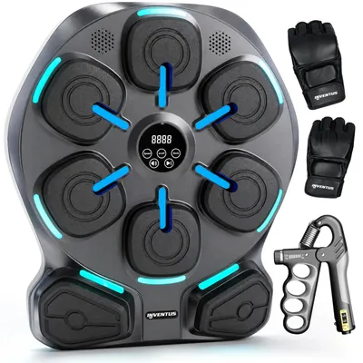 Imagen del producto de Inventus Boxing Machine Gladiator Reflex, entrenador de boxeo de pared, dianas LED, Bluetooth, recargable USB, guantes de boxeo y grip trainer