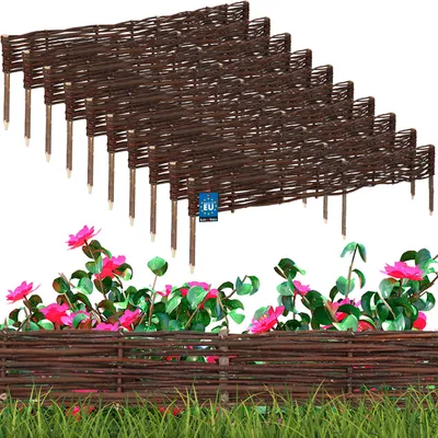 Immagine prodotto di KOTARBAU® 10 pezzi Staccionata in Legno per Giardino Recinzione in Vimini 120x10 cm Marrone Staccionata Giardino Esterno Steccato in Legno