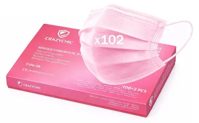 Obrázek produktu pro Chirurgické roušky ústenka - Balení 102 ks - Růžová - Typ IIR - 3 vrstvy