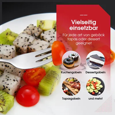 Produktbild von HGMD Kuchengabeln - 12 Stück - 14cm - Dessertgabeln - Kuchengabeln - Cocktailgabeln - Kleine Gabeln - Rostfreier Stahl