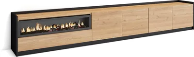 Immagine prodotto di Mobile TV Soggiorno, Ampio spazio a disposizione, 310x37x50cm, Per TV fino a 80", Camino elettrico, Rovere e nero
