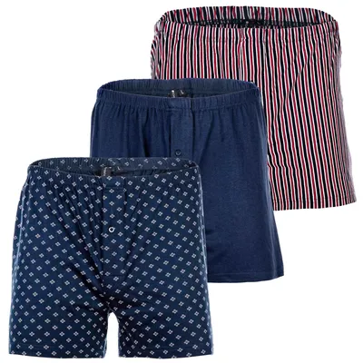 Produktbild von YOURBASICS Herren Jersey-Boxershorts, 3er Pack - Baumwolle, Eingriff mit Knopf, Muster, Multipack BlauMix XL
