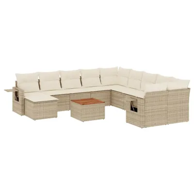 Produktbild von 12-tlg. Garten-Sofagarnitur mit Kissen Beige Poly Rattan