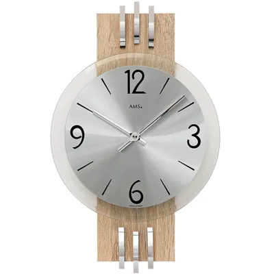 Produktbild von AMS W9228 Wanduhr mit Sonoma-Holzrückwand und Aluminium-Zifferblatt