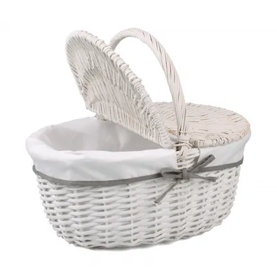Produktbild von Weißer Picknickkorb mit weißem Stoff