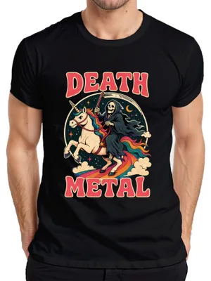 Obrázok produktu pre Tričko s potlačou "Death Metal Reaper Einhorn Regenbogen Heavy Statement Sarkasmus" pre pánov, čierna farba, veľkosť M