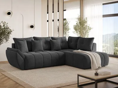 Produktbild von GrainGold Ecksofa L-Form Decor L - Ecksofa mit Schlaffunktion, Bettkasten - Moderne Ecksofa, Wohnzimmer Sofa - Eckcouch mit Velvet_Stoff -  Anthracite