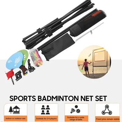Produktbild von Badmintonset - Badmintonnetz mit Ständer - Tragbar - Komplettset - 2 Schläger - Federbälle - Für den Außenbereich