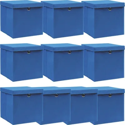 Produktbild von Aufbewahrungsboxen mit Deckeln 10 Stk. Blau 32x32x32 cm Stoff