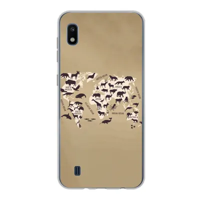 Produktbild von MuchoWow® Handyhülle Schutzhülle Hülle für Samsung Galaxy A10 Weltkarte - Tiere - Braun Silikon Softcase Handy Hülle - Schutzhülle