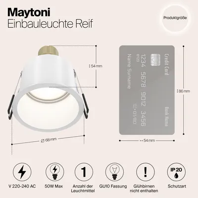 Productafbeelding van Maytoni DL050-01WG, 1 lamp, GU10, IP20, goud, wit