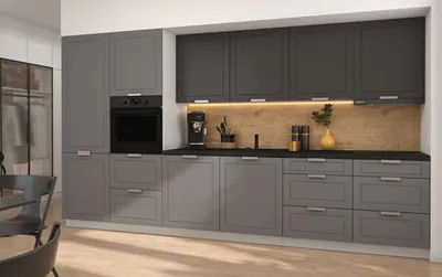 Immagine prodotto di Mobile cucina KVANTUM 360cm frontali bianchi MDF grigio polvere grahpit opaco REJS guida a estrazione totale