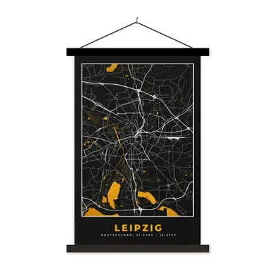 Produktbild von MuchoWow® Textilposter Leipzig - Gold - Stadtplan - Deutschland - Karte 120x180 cm mit schwarzem Rahmen - Fotos